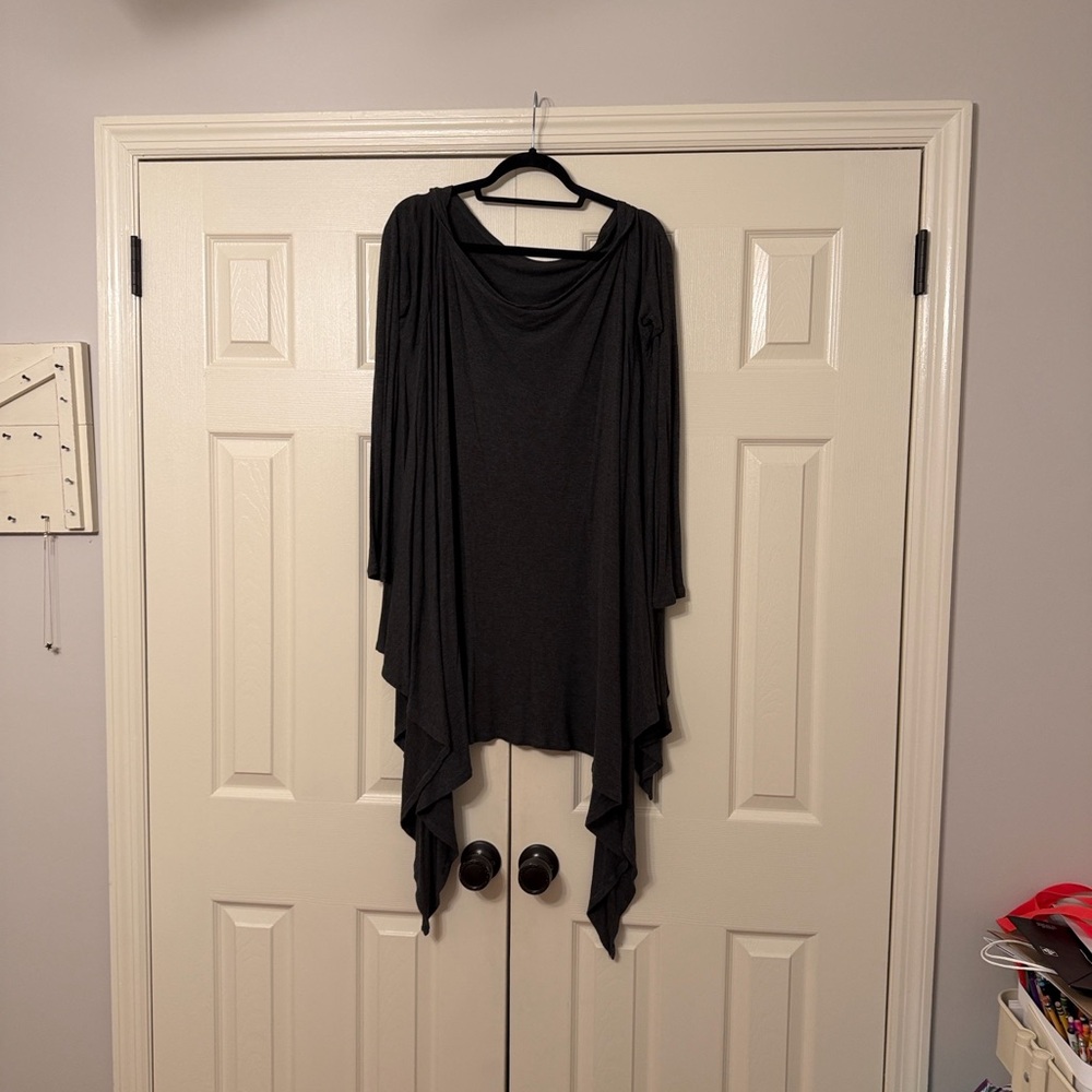 CABI multi-topper, asymmetrical tunic top. Grey, size medium.